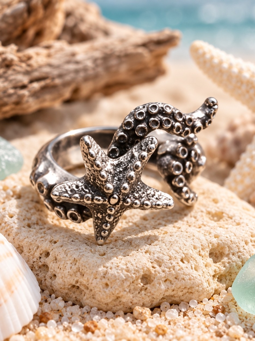 ANTHROPOLOGIE STARFISH & OCTOPUS TENTACLE ADJUSTABLE RING